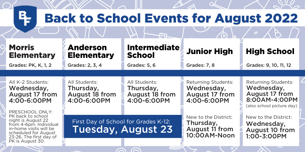 Back to school events for August 2022